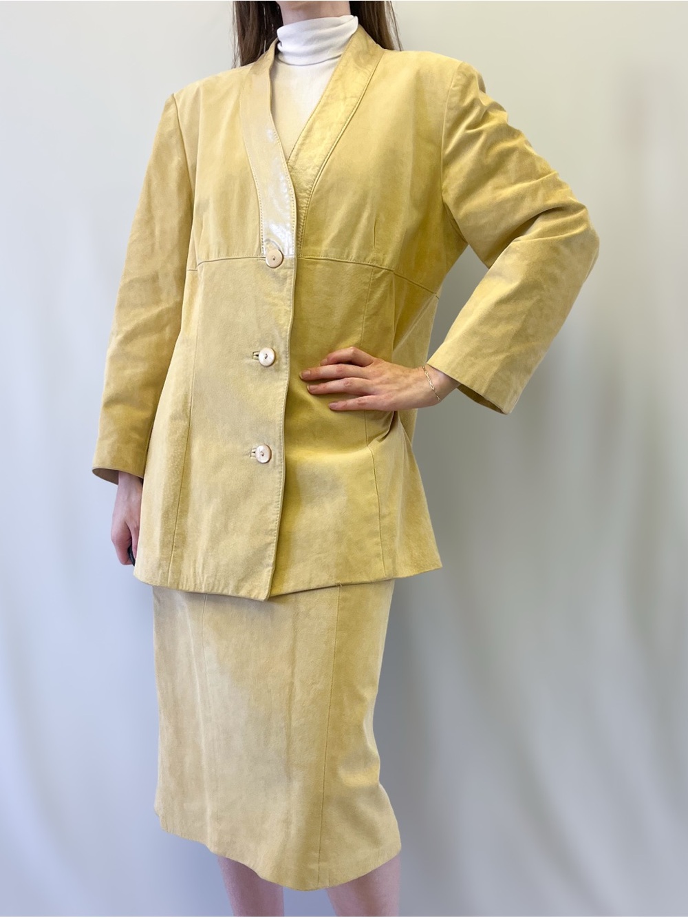 1980s Daniel Beige Suede Skirt Suit
